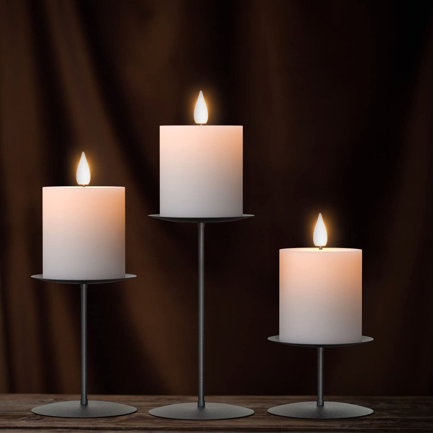 smtyle Holloween Black Candle Holder Metal Candle Stand Set of 3 Pillar Candle Holders for Table Centerpieces Fireplace Decorations Gothic Decor