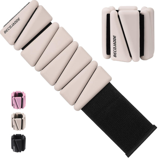 BECOJADDE Wrist Ankle Weights Adjustable Training Intensity for Strength Training Walking Running Yoga Pilates Jogging for Women Men Set of 2 (2 lb Each), Beige