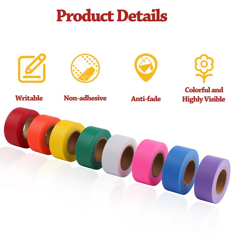 GEYYANG Fluorescent Pink Flagging Tape 6 Pack, Non-Adhesive Plastic Ribbon Tree Marking Tape, for Survey Boundaries, Hunting, Trail Marking and Hazardous Areas, 1" x 100ft,3.35 Mil
