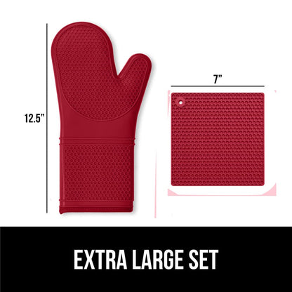 GORILLA GRIP BPA-Free Soft Silicone Oven Mitts and Pot Holders Sets, Heat Resistant Waterproof Cooking Gloves, Thick Cotton Lining, Flexible Gripping for Baking Grilling, Kitchen Trivets, Turquoise