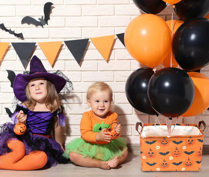 Sanjiaofen Rectangular Halloween Baskets,Pumpkin Basket for Kids with Handles. Candy Basket,Books Bins. (Halloween Pumpkin)