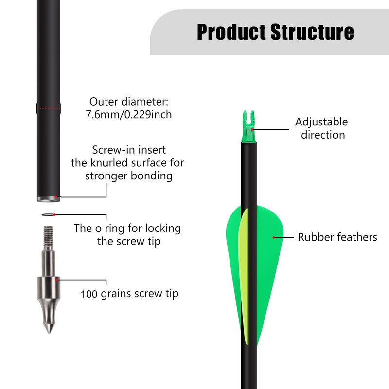 NorthSpoor 14 Pack 30" Archery Carbon Arrows,Practice Hunting Arrow with Removable Tips Shaft Spine 500 Suitable for Recurve Bows