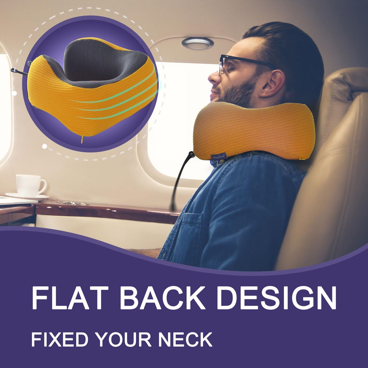 napfun Neck Pillow for Traveling, Upgraded Travel Neck Pillow for Airplane 100% Pure Memory Foam Travel Pillow for Flight Headrest Sleep, Portable Plane Accessories, Light Grey