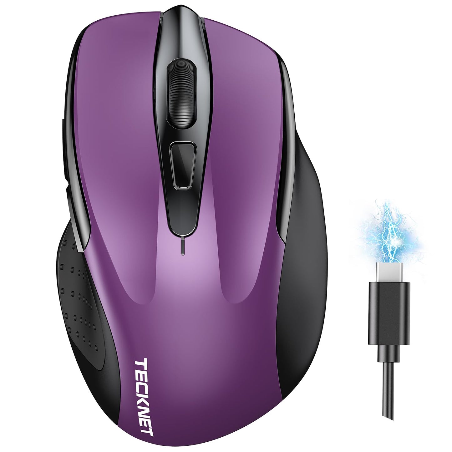 TECKNET Wireless Mouse (BT5.0/3.0 & 2.4G) Rechargeable 4800 DPI Silent USB A & Bluetooth Mouse 6 Buttons, Wide Compatibility - Grey