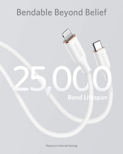 Anker USB C to Lightning Cable, MFi Certified Powerline III Flow Silicone Charging Cable for iPhone 13 13 Pro (Cloud White, 6ft)