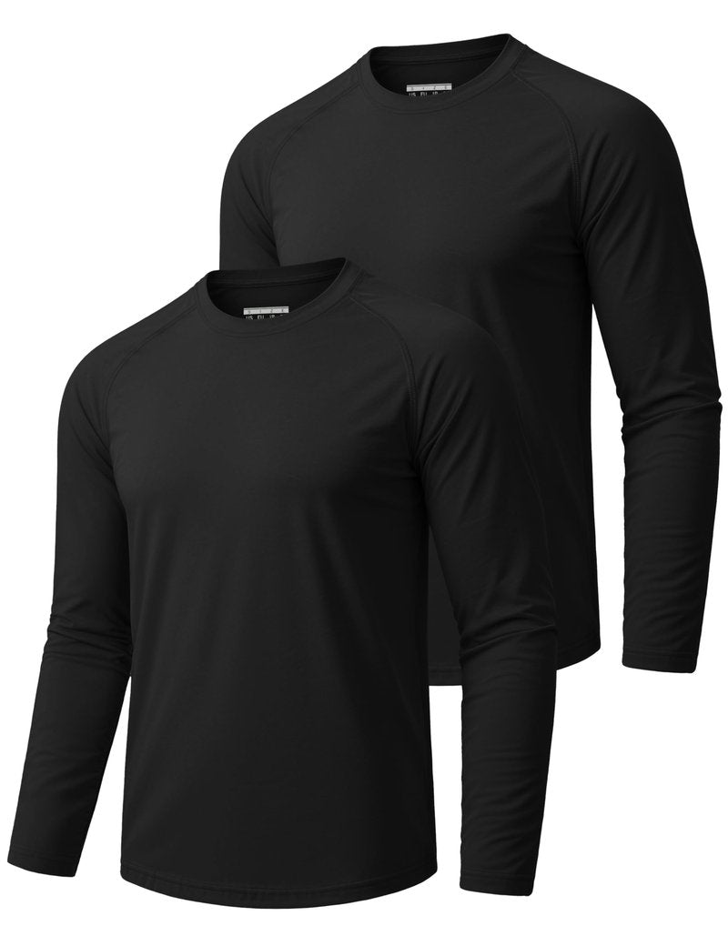 MAGCOMSEN 2 Pack Men's Long Sleeve Shirts Sun Protection UPF 50+ UV SPF Dry Fit T-Shirt for Swim Athletic Black XL