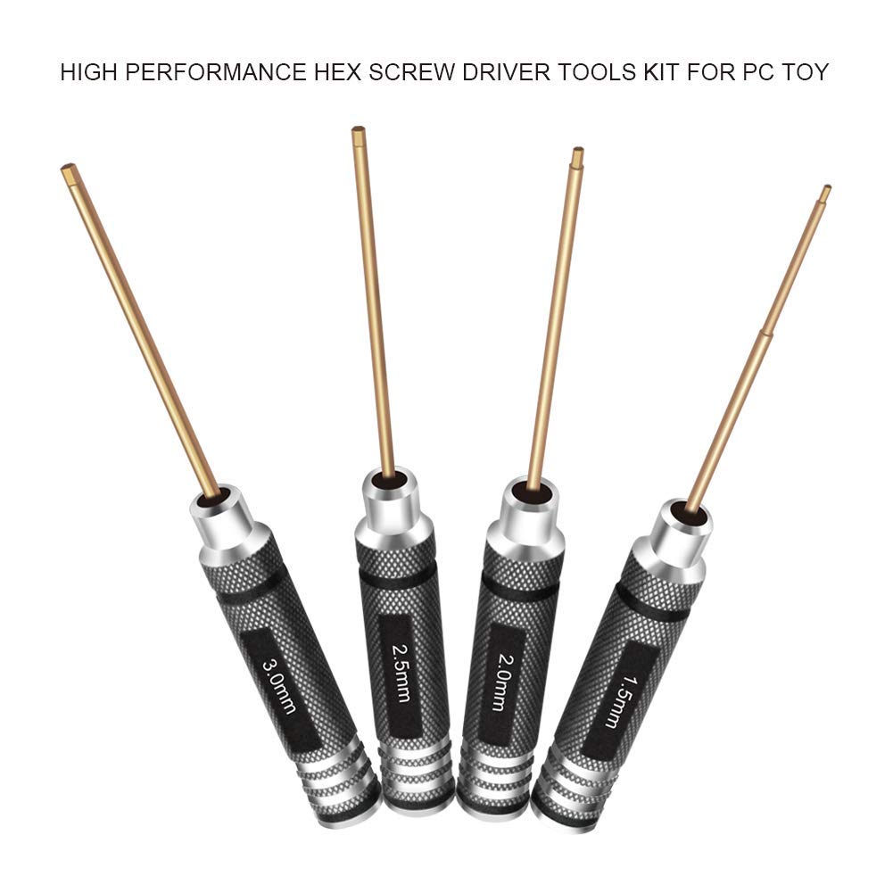 4pcs 1.5mm 2.0mm 2.5mm 3.0mm Hex Screw Driver Set Titanium Hexagon Screwdriver Wrench Tool Kit for Multi-Axis FPV Racing Drone RC Quadcopter Helicopter Car Models …