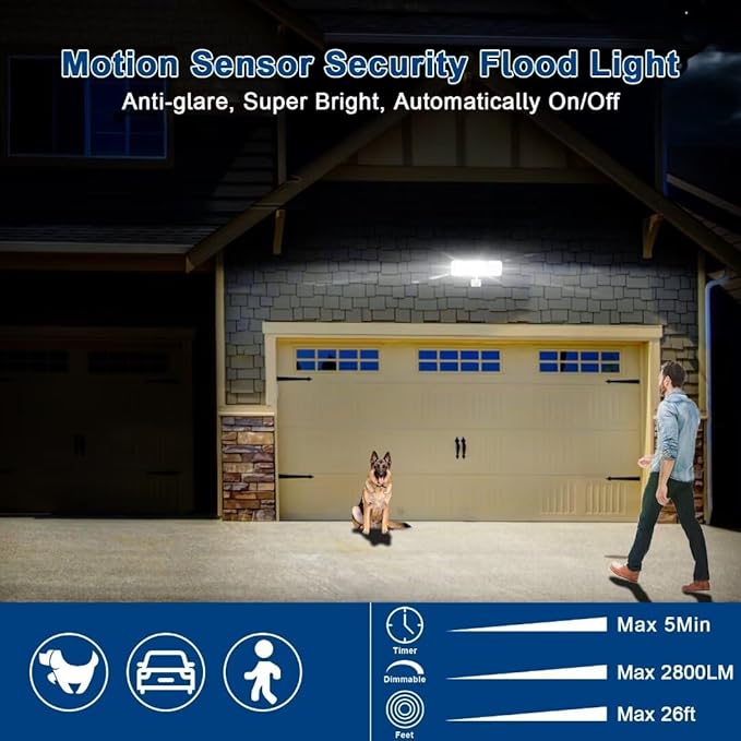 EMANER Outdoor Security Floodlight Waterproof, Remote Control, Motion Sensor, Dusk to Dawn Stay On, Brightness Adjust, Tunable White, 280W Equiv. 120V Motion Light for Yard Patio Porch (White, 2Pack)