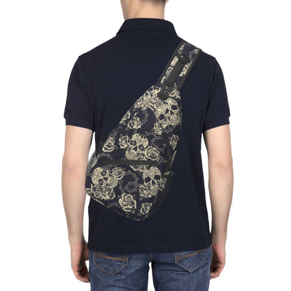 bassyil Skull Rose Sling Bag Crossbody Travel Hiking Chest Backpack Shoulder Daypack for Women Men