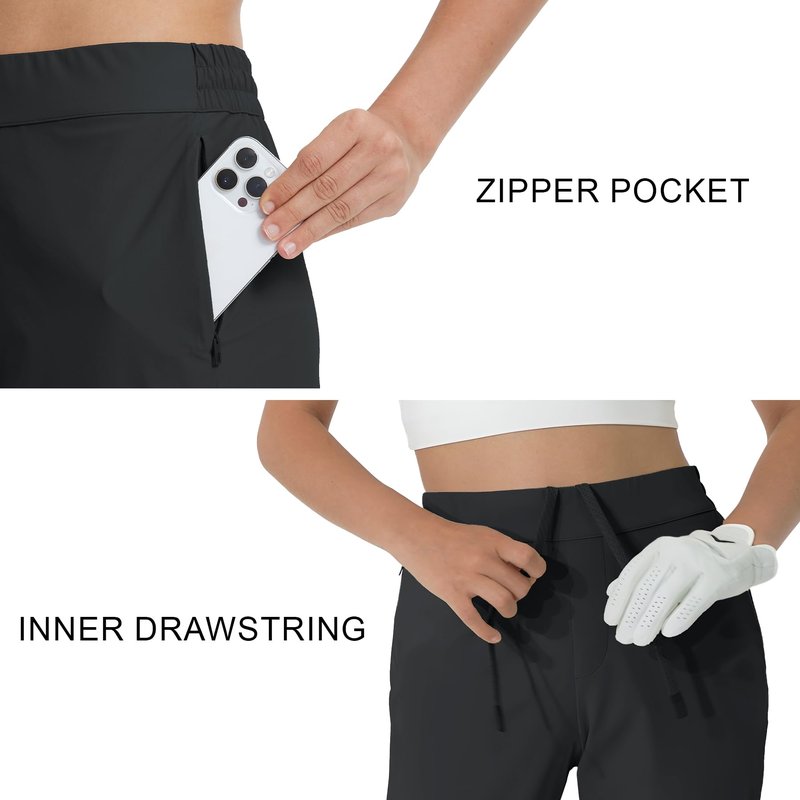 M MAELREG Womens Track Pants 7/8 Ankle Elastic Waist Drawstring Lounge Workout Petite Dress Golf Pants for Women Black