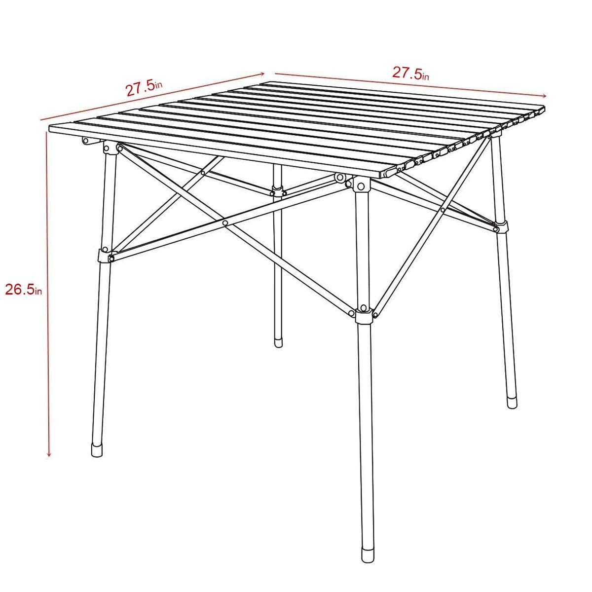 PORTAL Lightweight Aluminum Folding Square Table Roll Up Top 4 People Compact Table with Carry Bag for Camping, Picnic, Backyards, BBQ, Brown