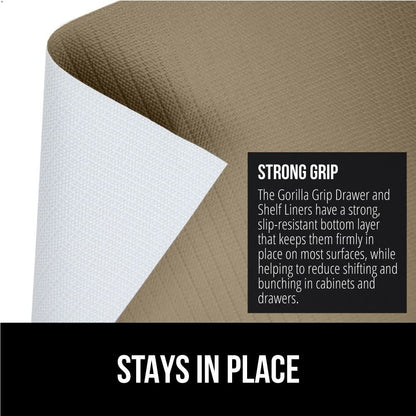 GORILLA GRIP Slip Resistant Drawer and Shelf Liner 2 Pack, Non Adhesive Water Resistant, Easy Clean and Trim, Smooth Surface Liners for Kitchen Cabinet, Shelves, Drawers, Pantry, 12 in x 20 FT, Beige