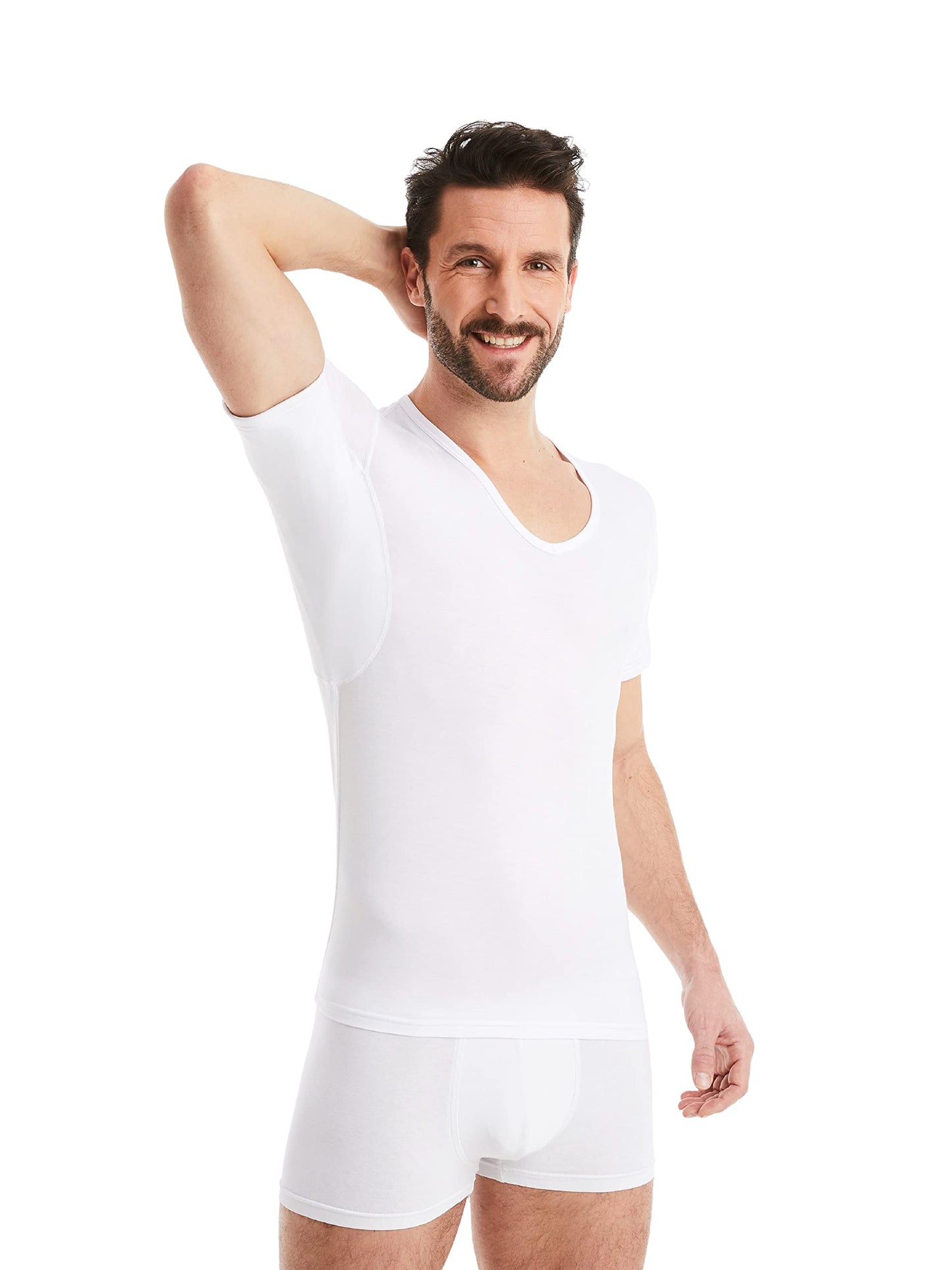 FINN Men's Anti-Sweat Shirt with V-Neck and Integrated Underarm Pads to Prevent Strong Sweating - Undershirt with Guaranteed Protection Against Sweat Stains and Sweat Odour