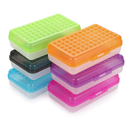 BTSKY 6 Pack Multipurpose Utility Box- Large Capacity Pencil Box with Lid Snap Closure Pencil Holder for Organize and Carry Pencils Watercolor Pens Stationery Office Supplies Organizer Colorful