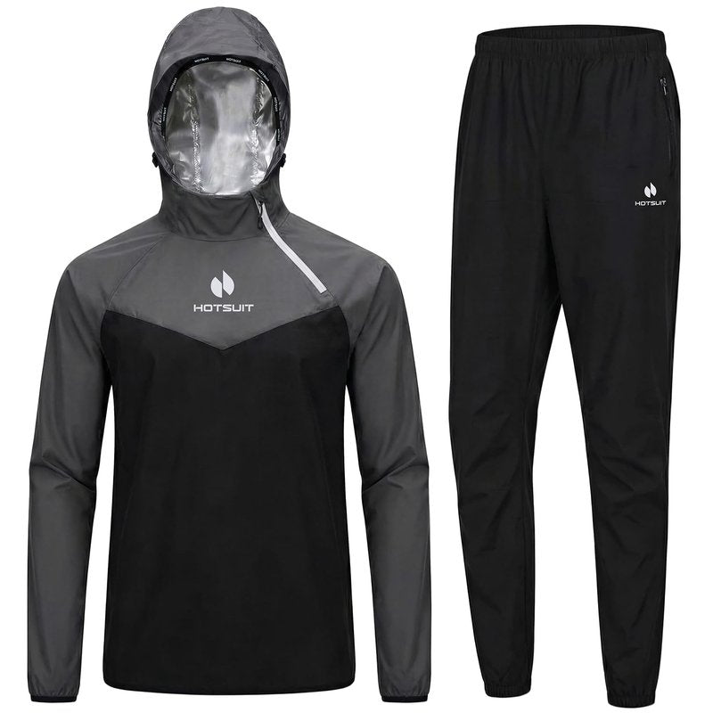 HOTSUIT Sauna Suit for Men Weight Loss Sweat Suits Sauna Jacket Pant Gym Workout, Gray, XXL