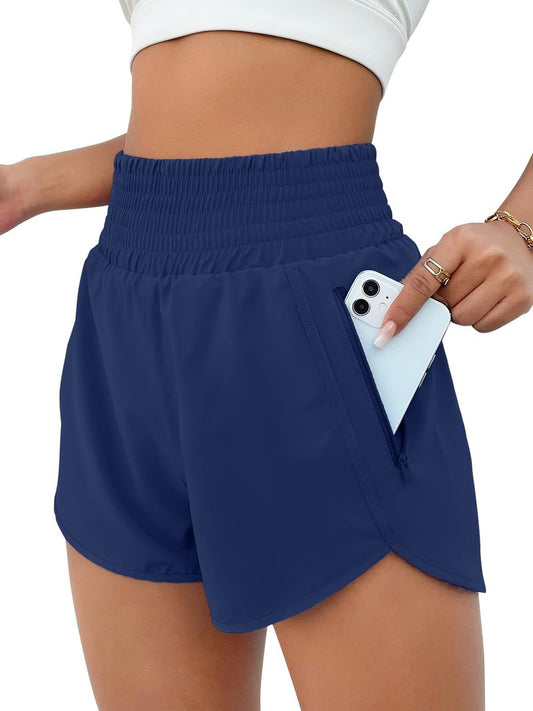 BMJL Women's Athletic Shorts High Waisted Running Short Pocket 2.5" Sporty Shorts Gym Elastic Workout Shorts(S,Deep Blue)
