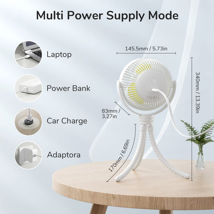 JISULIFE Mini Stroller Fan 4000mAh Battery Operated with 4 Speeds, Rechargeable 720°Rotatable, Clip on for Baby Carseat/Crib/Golf Cart/Treadmill -White