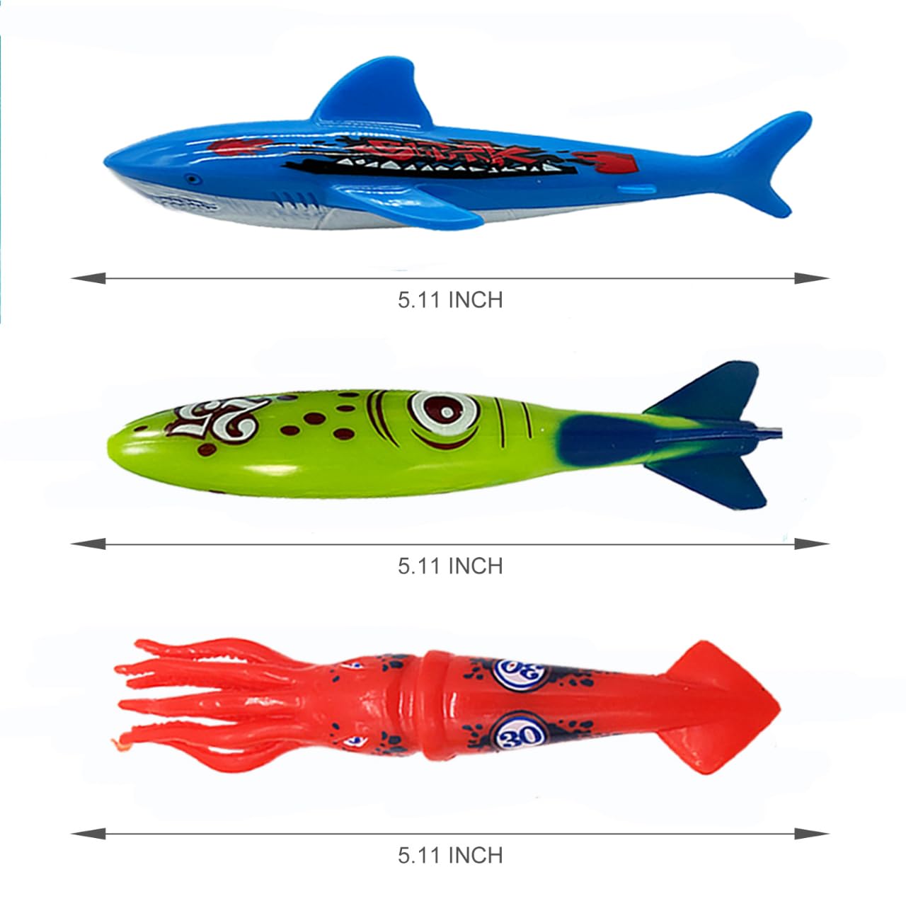 Haktoys Pool Diving Torpedo Toy Set – Underwater Shark Torpedoes, Squid Dive Toys & Swim Training Sinkers for Kids – Fun Summer Swimming Pool Toys for Boys & Girls, Indoor & Outdoor Water Games