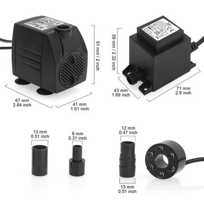 BARST Submersible Water Feature Pump,12V AC 450L/H Fountain Pump with 10m Power Cord & LED Light Ring for Aquarium, Pond, Birdbaths, Fish Tank JR-450LV