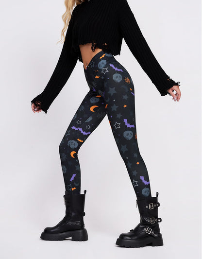 sissycos Women's Halloween Crossover Leggings High Waisted Buttery Soft Printed Tights (Halloween Print, Large)
