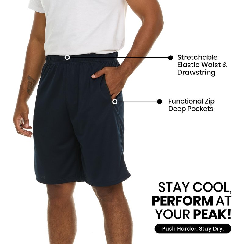 Essential Elements Athletic Shorts for Men - 4 Pack Men's Activewear Quick Dry Basketball Shorts - Workout, Gym, Running (Set H, Large)