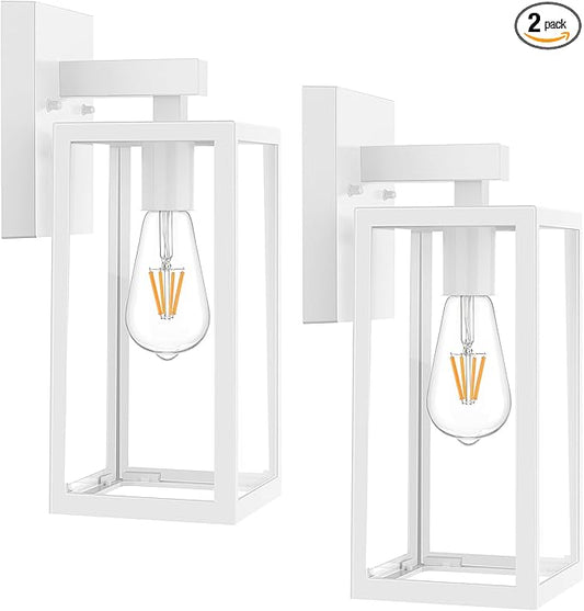 MAXvolador Outdoor Wall Sconce, Exterior Waterproof Lantern Light Fixtures, White Porch Light Toughened Glass, Anti-Rust E26 Patio Lighting, 2 Pack