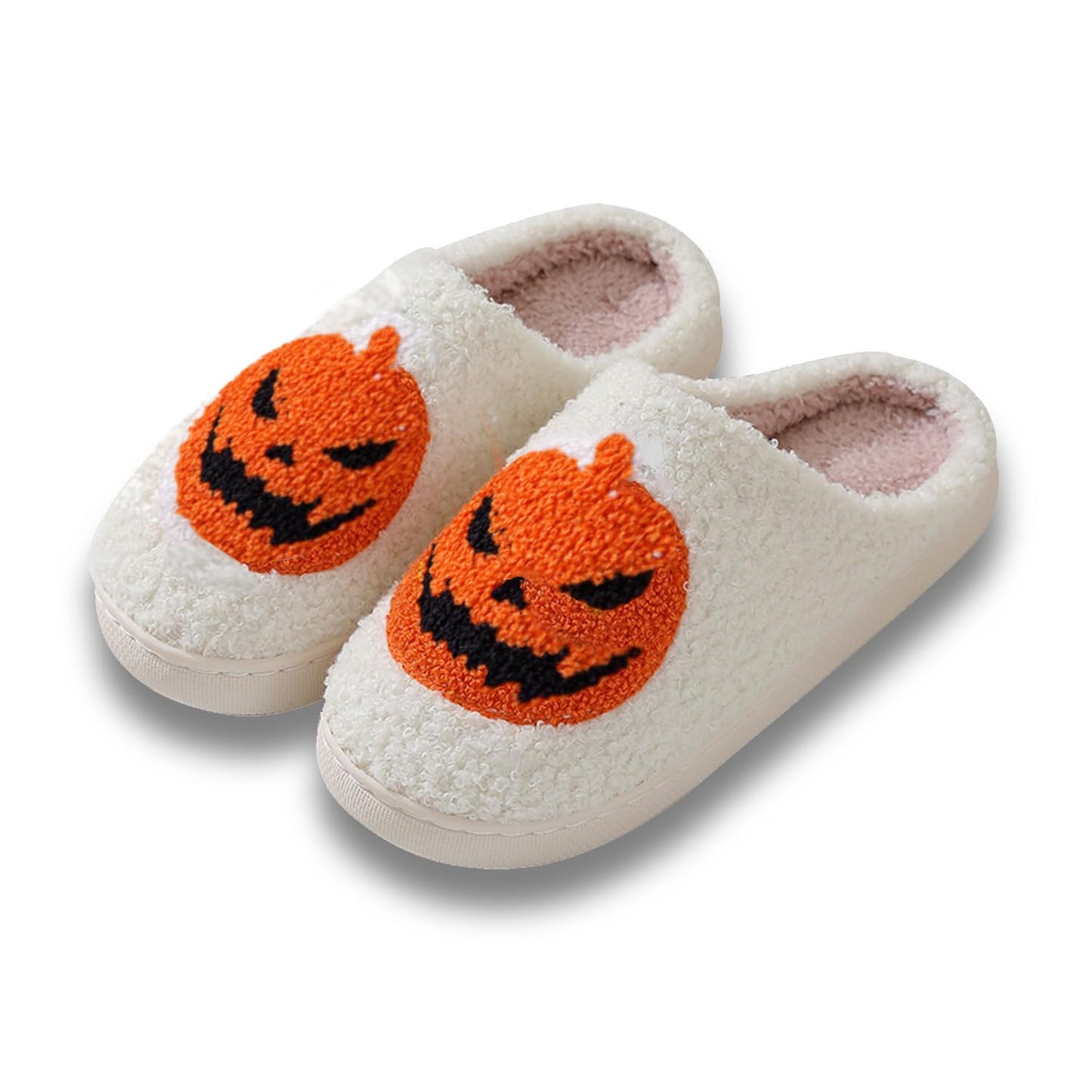 V OPXIN Halloween Slippers for Women Men Pumpkin Spooky Ghost Slippers Cozy Plush Warm Slip-on House Slippers Shoes for Indoor Outdoor Halloween Gifts