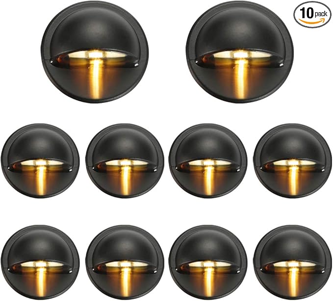 FVTLED Pack of 10 Warm White Low Voltage LED Deck Lights kit Φ1.38 Outdoor Garden Yard Decoration Lamp Recessed Landscape Pathway Step Stair Warm White LED Lighting, Black
