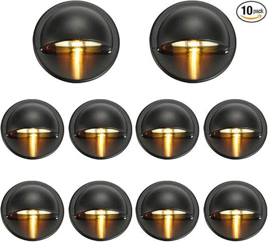 FVTLED Pack of 10 Warm White Low Voltage LED Deck Lights kit Φ1.38 Outdoor Garden Yard Decoration Lamp Recessed Landscape Pathway Step Stair Warm White LED Lighting, Black