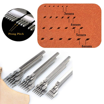 Aiskaer Leather Stitching Punch Set, Diamond Chisel Tools, 4mm White Steel 1/2/4/6 Prong for Leather Craft DIY