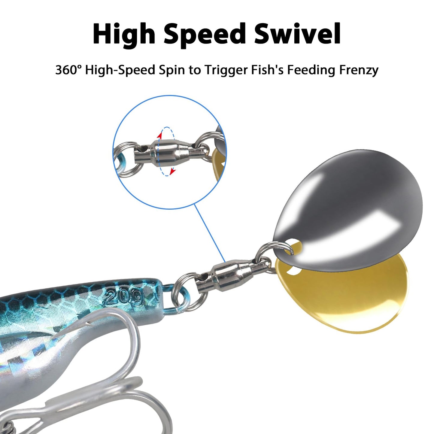 Spinner Baits for Bass Fishing, 20g Multi-Color Options with 3D Eyes & Rotating Blades Fishing Spinners, Freshwater Saltwater Bass Fishing Lures for Trout Walleye Crappie Pike