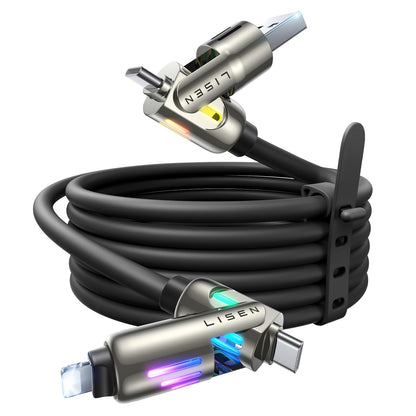 LISEN USB C to Lightning Cable, 240W 4 in 1 Charging Cable 6.6FT, Chubby USB A/C to C/Lightning with Light for iPhone Air 17 16 15 14 Pro/MacBook/iPad/Samsung/Switch 2, Multi Chargers for All Devices