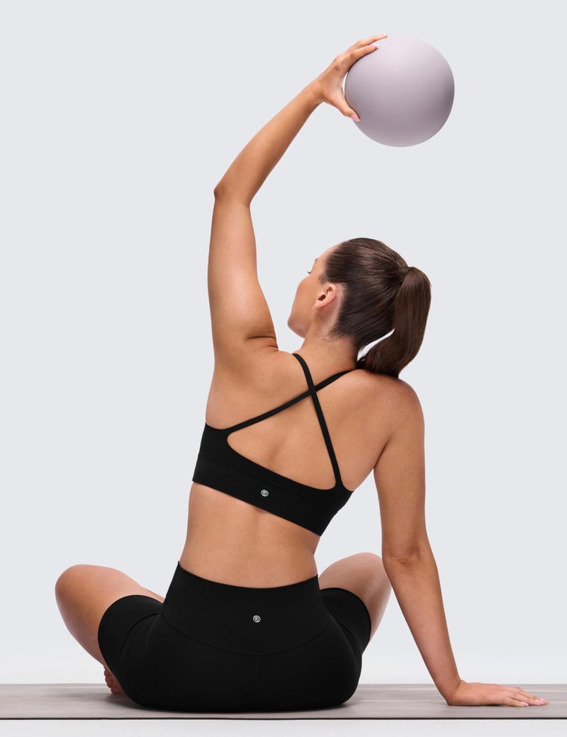 CRZ YOGA Butterluxe Thin Straps Cross Back Longline Sports Bras for Women - Padded V Neck Yoga Crop Top Black Large