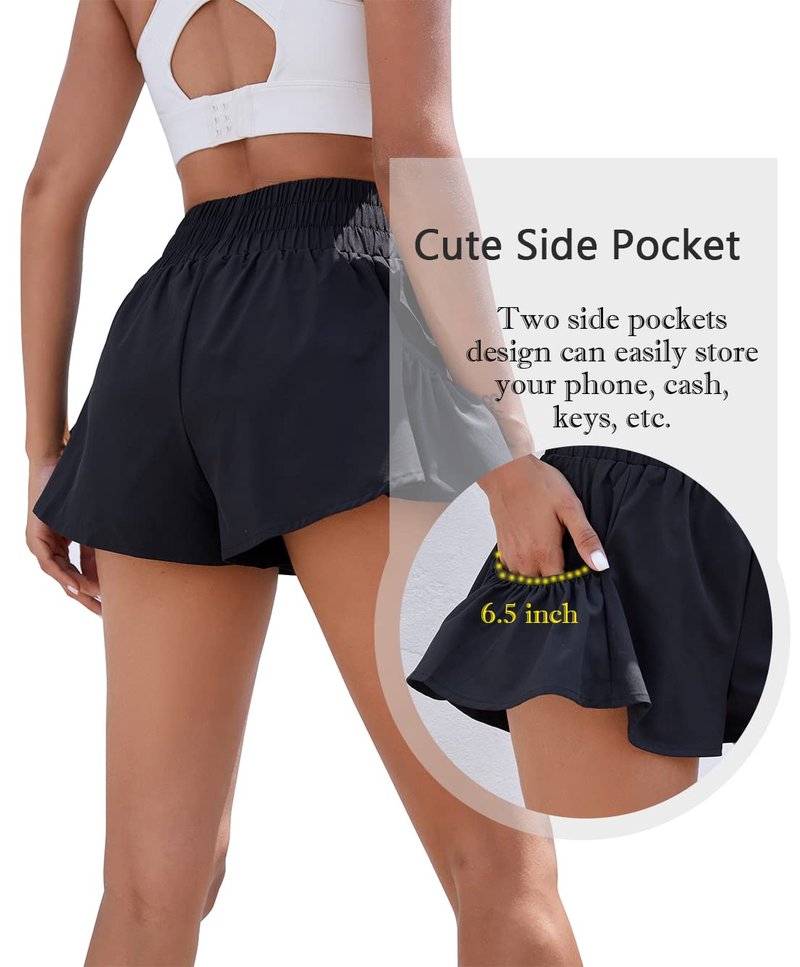 BMJL Womens High Waisted Shorts Athletic Running Shorts Workout Gym Quick Dry Flowy Shorts with Pockets(M,Black)