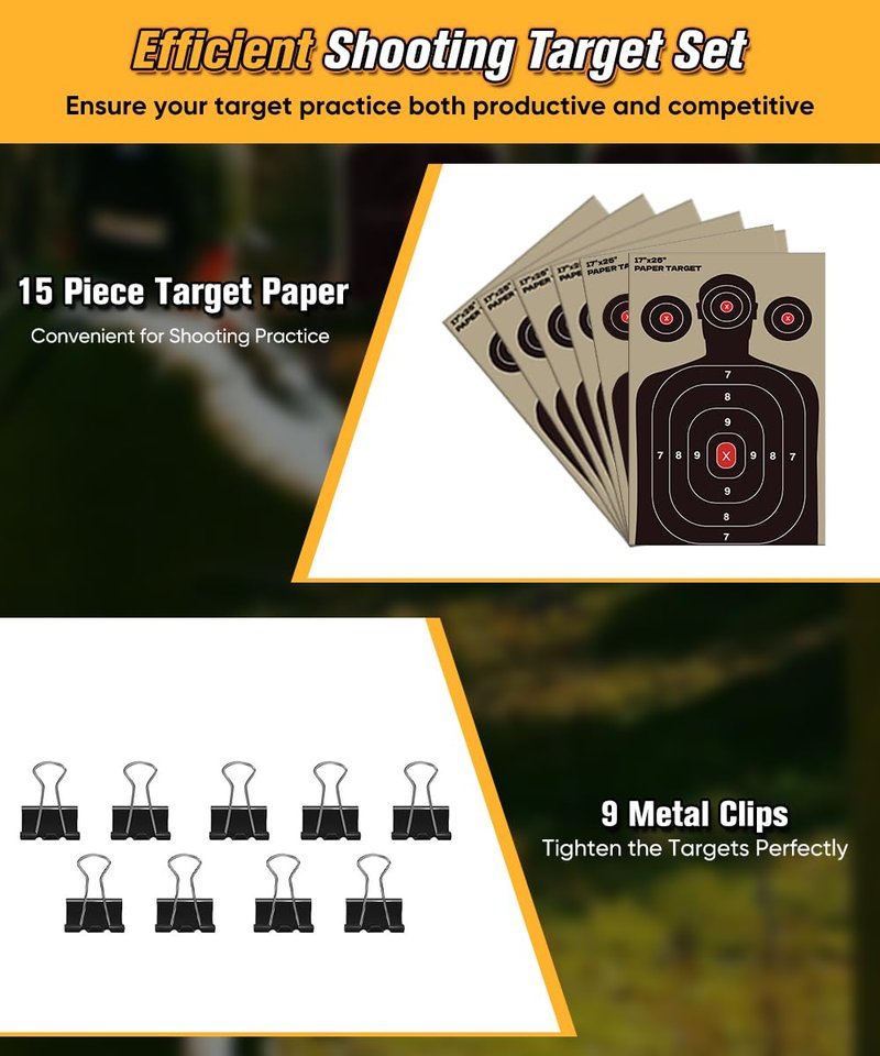 Ardier Adjustable Shooting Target Stand with 5-Prong Base, Portable Steel Target Holder with 9 Clips and 15 pcs Paper, Ideal Hunting Accessories for Outdoor Shooting Range, L