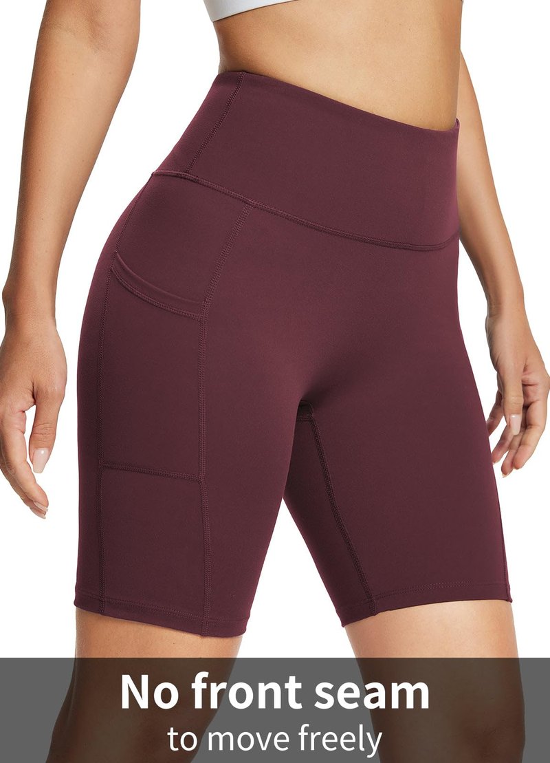 baleaf Biker Shorts Women Yoga Gym Workout Spandex Running Volleyball Tummy Control Compression with Pockets Soft 8" Wine Red S