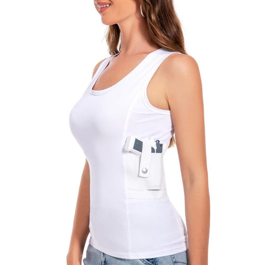 Concealed Carry Holster Tank Top - Everyday Conceal Carry Tactical Compression Bottom Shirts - Fits Small, Compact Equipment White(M)