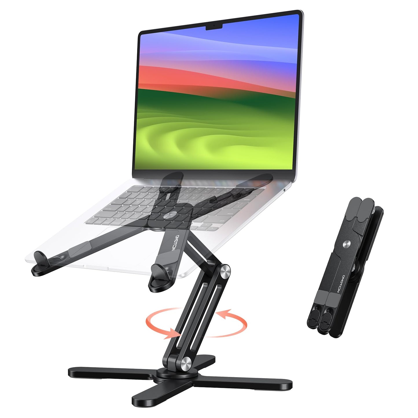 OMOTON 360° Rotating Laptop Stand Riser for Desk, Ergonomic Foldable Computer Stand Adjustable Height Angles for Collaborative Work, Easy Storage Fit Macbooks,All Laptops up to 16 inches, Silver
