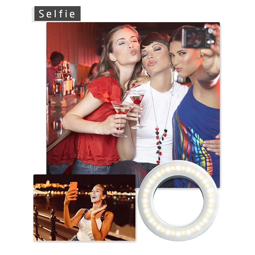 XINBAOHONG Selfie Ring Light Rechargeable Portable Clip-on Selfie Fill Light with 40 LED for Smart Phone Photography, Camera Video, Girl Makes up (White)