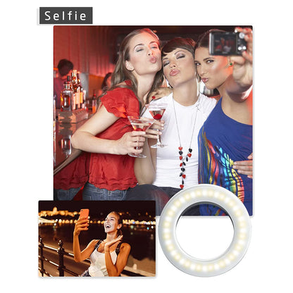 XINBAOHONG Selfie Ring Light Rechargeable Portable Clip-on Selfie Fill Light with 40 LED for Smart Phone Photography, Camera Video, Girl Makes up (White)