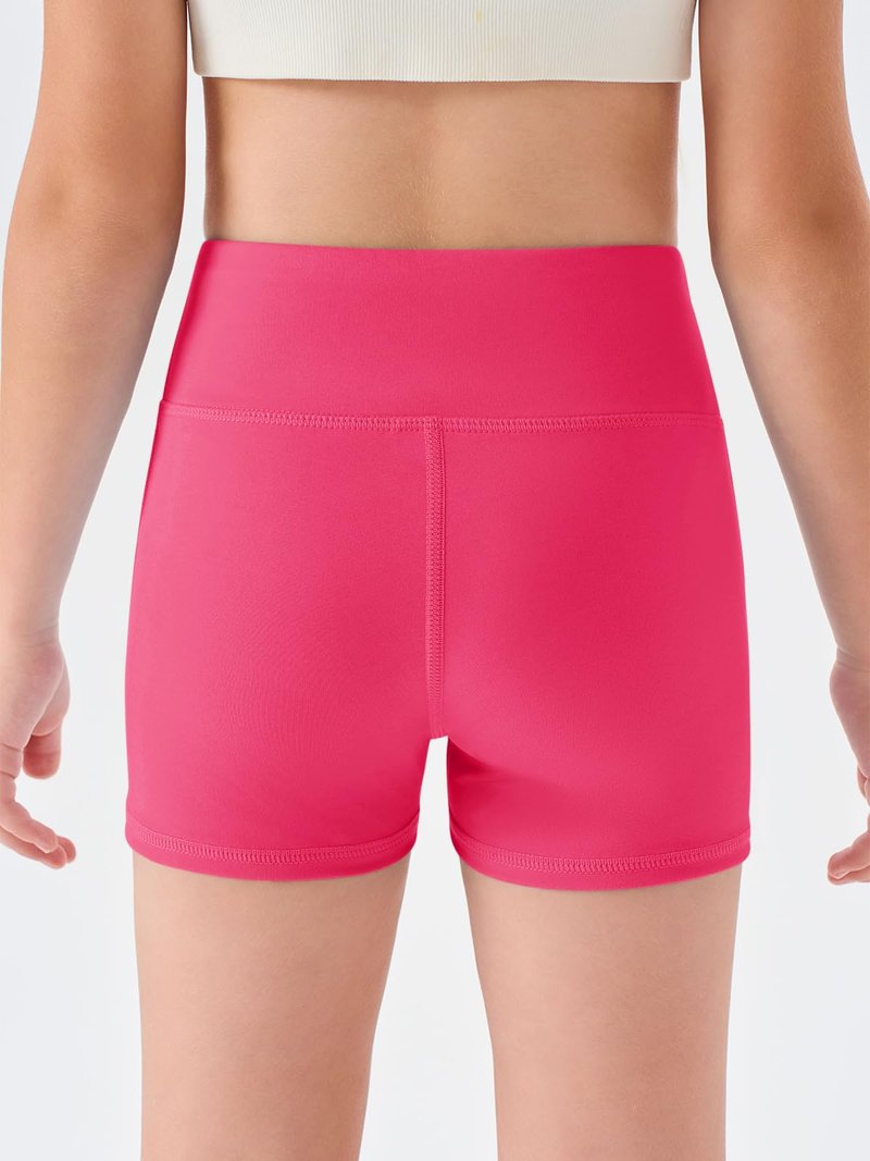 Haloumoning Girls Athletic Shorts Kids High Waisted Yoga Dance Biker Shorts Comfy Gymnastics Shorts 5-14Y Rose Red