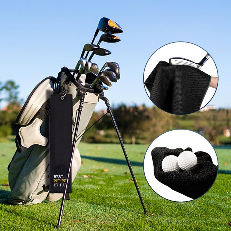 WUUCKOO Best Pop Pop by Bar Embroidered Golf Towel, Funny Golf Towel for Golf Bag with Clip, Retirement Gifts for Grandpa Dad, Fathers Day Birthday Gifts for Grandpa Dad Golf Lover Golf Fan