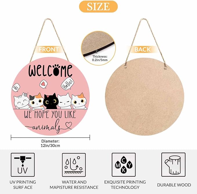 Rustic Round Sign Front Door Wreaths We Hope You Like Animals 12in Wooden Hanging Sign for Bedroom Living Room Outdoor Home Decor
