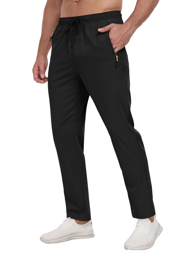 Zoofly Men's Sweatpants Lightweight Workout Track Pants Quick Dry Water Resistant Athletic Pants for Men Jogger Outdoor Running with Zipper Pockets Black S
