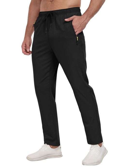 Zoofly Men's Sweatpants Lightweight Workout Track Pants Quick Dry Water Resistant Athletic Pants for Men Jogger Outdoor Running with Zipper Pockets Black S