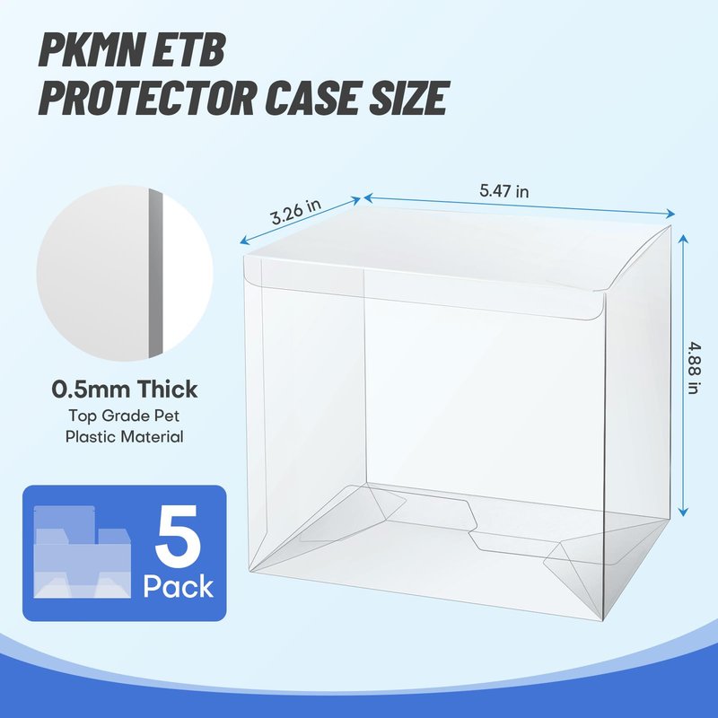 HTRYBNES Clear PKMN Booster Box Protector Case, 5 Pack PET Plastic Display Cases for Sealed Booster Boxes – PET Protective Storage for Collectors – 0.5mm Thick (5.47x3.26x4.88 inch)
