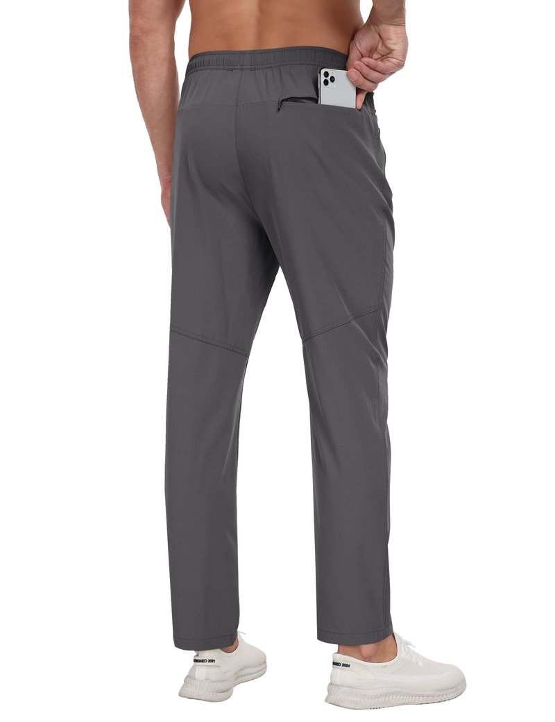 Zoofly Track Athletic Workout Pants for Men Quick-Dry Waterproof Zipper Pockets Lightweight Running Pants for Jogger Sweatpants Travel Casual Drack Grey L