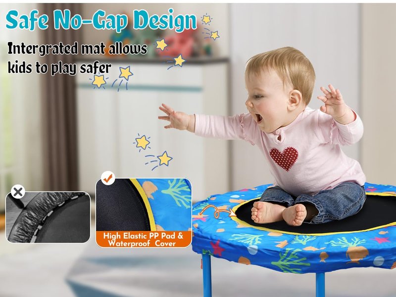 Maotifeys No-Gap 36" Mini Trampoline Toddler Trampolines with Handle for Kids, 36 inch Indoor Garden Small Kid Trampoline Baby Trampolines with Super Safe Cover for Toddlers Ages 2 to 5, Dolphin