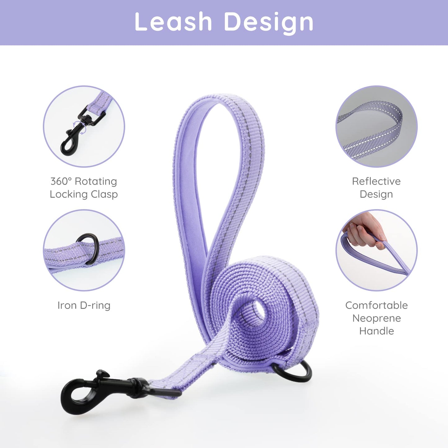 BELLA & PAL Dog Harness and Leash Set, Step-in Puppy Harness, Breathable Air Mesh with Reflective Strips, No Pull Vest for Puppies/Extra Small/Small Dogs, Purple, S