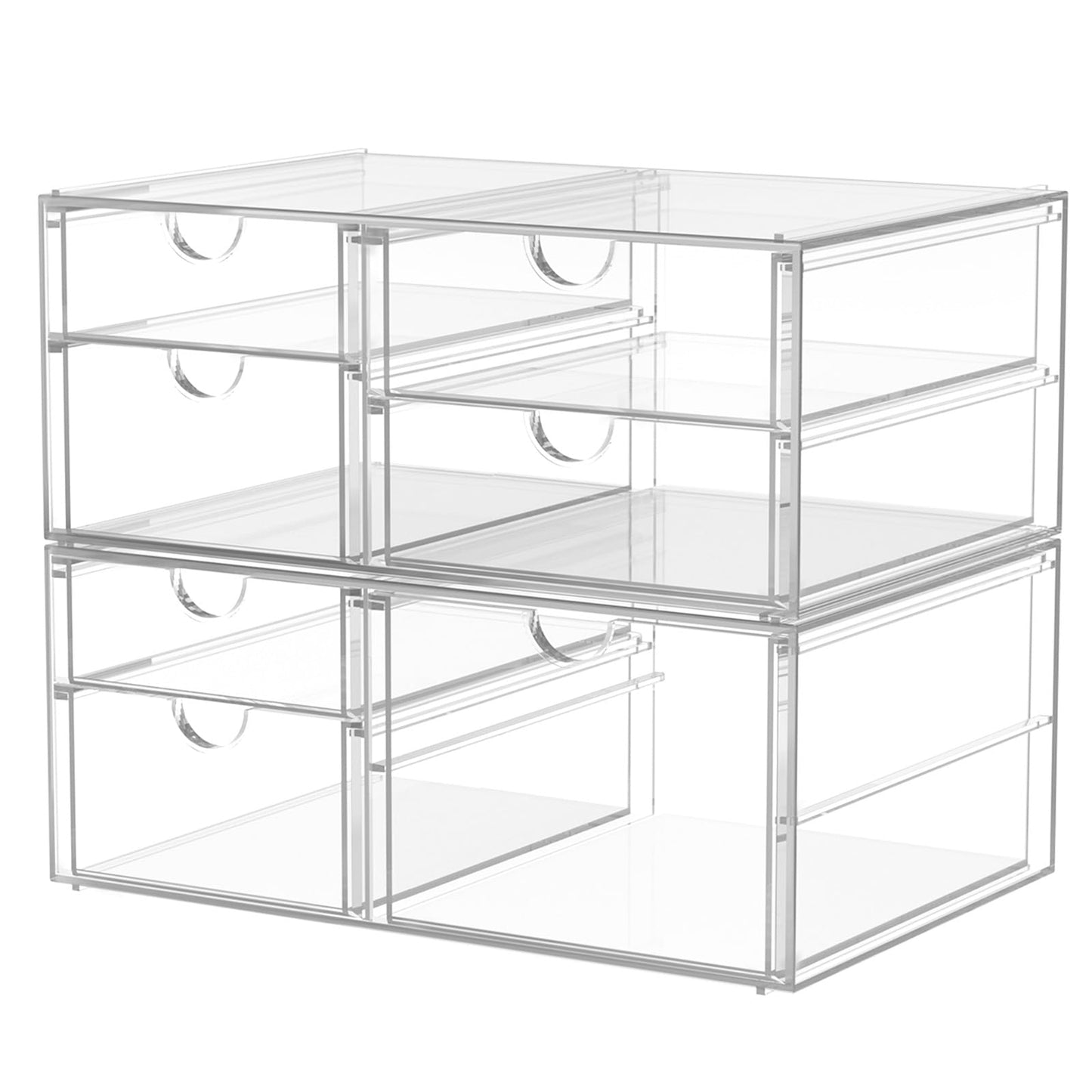 2 Pack Desk Organizers, Makeup Organizer Storage With 7 Drawers, Desktop Office Supplies, Clear Desk Accessories, Dustproof Drawer Organizer and Storage for Make Up, Jewelry, Pen, Desktop Stationary